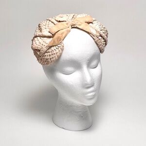 Vintage Ivory Straw Like Material Fascinator Hat Church Derby Cocktail Hat